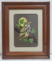 Vintage 1970s LONG EARED OWL Mid-Century Yarn Embroidered Framed Crewel ... - £33.65 GBP