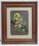Vintage 1970s LONG EARED OWL Mid-Century Yarn Embroidered Framed Crewel ... - £33.82 GBP