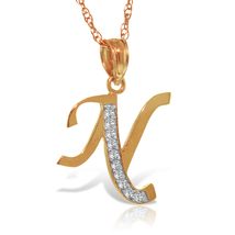 Initial &#39;N&#39; Pendant Diamond Necklace Galaxy Gold GG 14K Solid Rose Gold ... - £377.44 GBP
