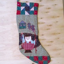 Vtg Patchwork Christmas Stocking Cottage Core Homespun Santa House Stars - $8.91