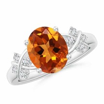 ANGARA Citrine Solitaire Criss Cross Ring with Diamonds in Silver (10x8mm) - £353.99 GBP+