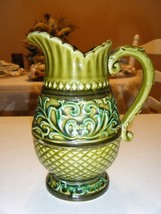 VINTAGE MULTI COLOR GREEN CERAMIC PITCHER 6.5 HIGH 3.25 OPENING - $22.49