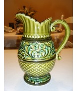 VINTAGE MULTI COLOR GREEN CERAMIC PITCHER 6.5 HIGH 3.25 OPENING - £17.95 GBP