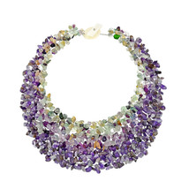 Vintage Bohemian Multi Purple Stone Bead Bib Statement Fashion Ethnic Necklace - £41.36 GBP