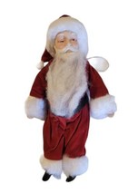 Vintage Santa Doll Ornament Porcelain Face Velvet Suit Faux Fur Trim 8&quot; - £12.47 GBP