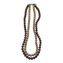 Chunky Double Strand Necklace Bronze Gold Faux Pearls Costume Jewelry Fashion - £10.49 GBP