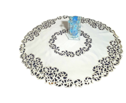 Ivory Round Table Topper, Embroidery  Richelieu, Rustic Table Cloth 34&quot; - £30.59 GBP