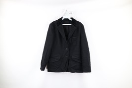 Vintage 70s Streetwear Womens 12 Velvet Collar Wool Suit Jacket Sport Coat Black - £69.86 GBP