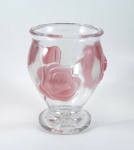 Glass Vase Pink With Frosted Roses Teleflora Crystal French Art 6&quot; Vintage - £19.97 GBP