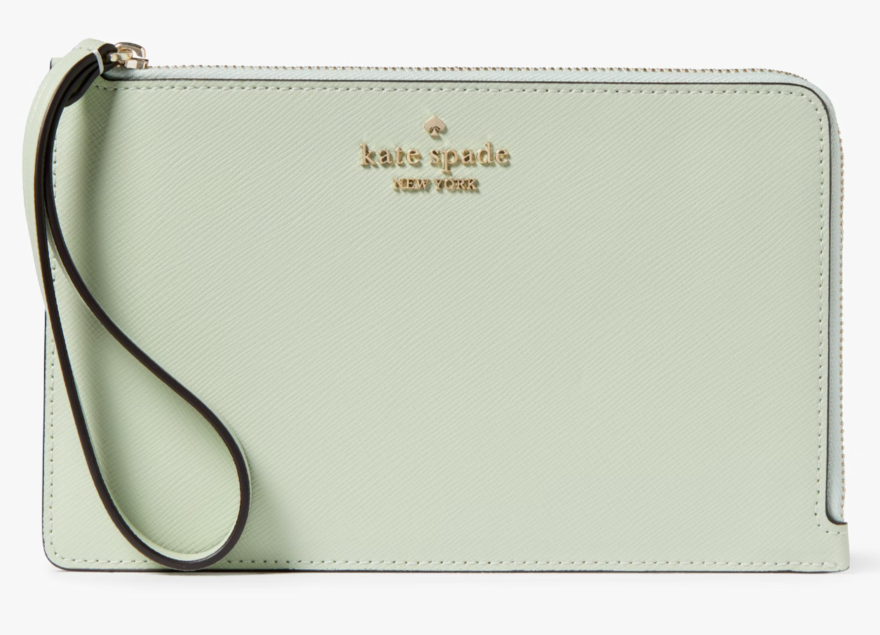 Kate Spade Staci Medium L-Zip Wristlet Olive Green Leather Wallet KG038 NWT $139
