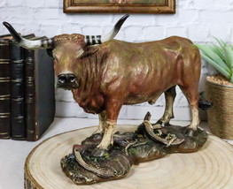 Western Lifelike North American Texas Longhorn Cattle Cow Steer Figurine 11.5&quot;L - £28.76 GBP