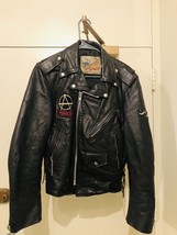 Vtg 60s Excelled Black Leather Motorcycle Biker Jacket Usa Sz 36 Patches - £258.83 GBP
