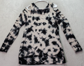 Rock &amp; Republic Sweater Womens Medium White Black Tie Dye Cold Shoulder ... - $18.45
