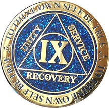 9 Year AA Medallion Reflex Blue Glitter Gold Plated Color Chip IX - $15.83