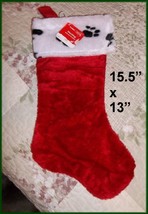 NWT Dog Cat Pet Large Medium Plush Paw Print Red Christmas Stocking  15.5&quot; x 13&quot; - £3.86 GBP