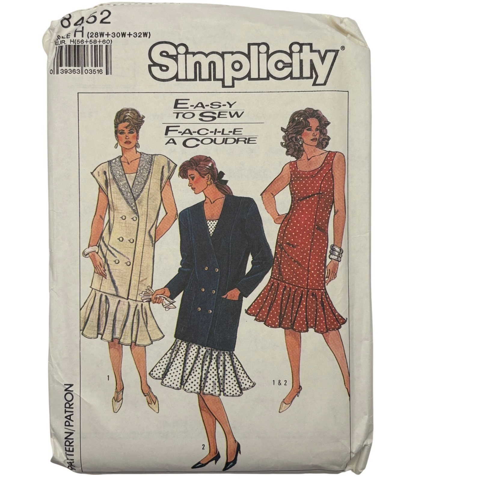 Simplicity 8452 Womens Dress Sewing Pattern Size H (28W-32W) - $9.60