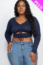 Women's Plus Size Drawstring Ruched Cutout Crop Top - $10.55