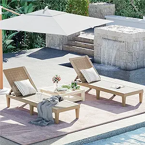 Outdoor Chaise Lounge Chairs Set Of 2 With Adjustable Backrest, Waterpro... - $259.99