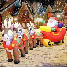 9.5FT Inflatable LED Santa Claus Reindeers w/ Sleigh Christmas Yard Decoration - £86.78 GBP