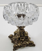 Vintage 24% PbO Lead Crystal Glass Brass Pedestal Ashtray Western Germany - £71.20 GBP