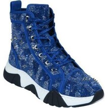 Mens High Top Shoes By FIESSO AURELIO GARCIA,Spikes Rhine stones 2412 Navy Blue image 8