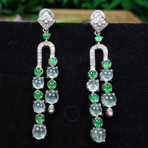 Certified Icy white+Green 高冰种Burma 100% Natural A jadeite Jade Earring silver 耳坠 - £307.56 GBP