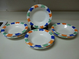 Pier 1 Stoneware Set of 8 Bowls X&#39;s Orange Blue Green Hand Painted Italy - £55.75 GBP