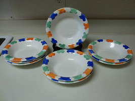 Pier 1 Stoneware Set of 8 Bowls X&#39;s Orange Blue Green Hand Painted Italy - £57.05 GBP