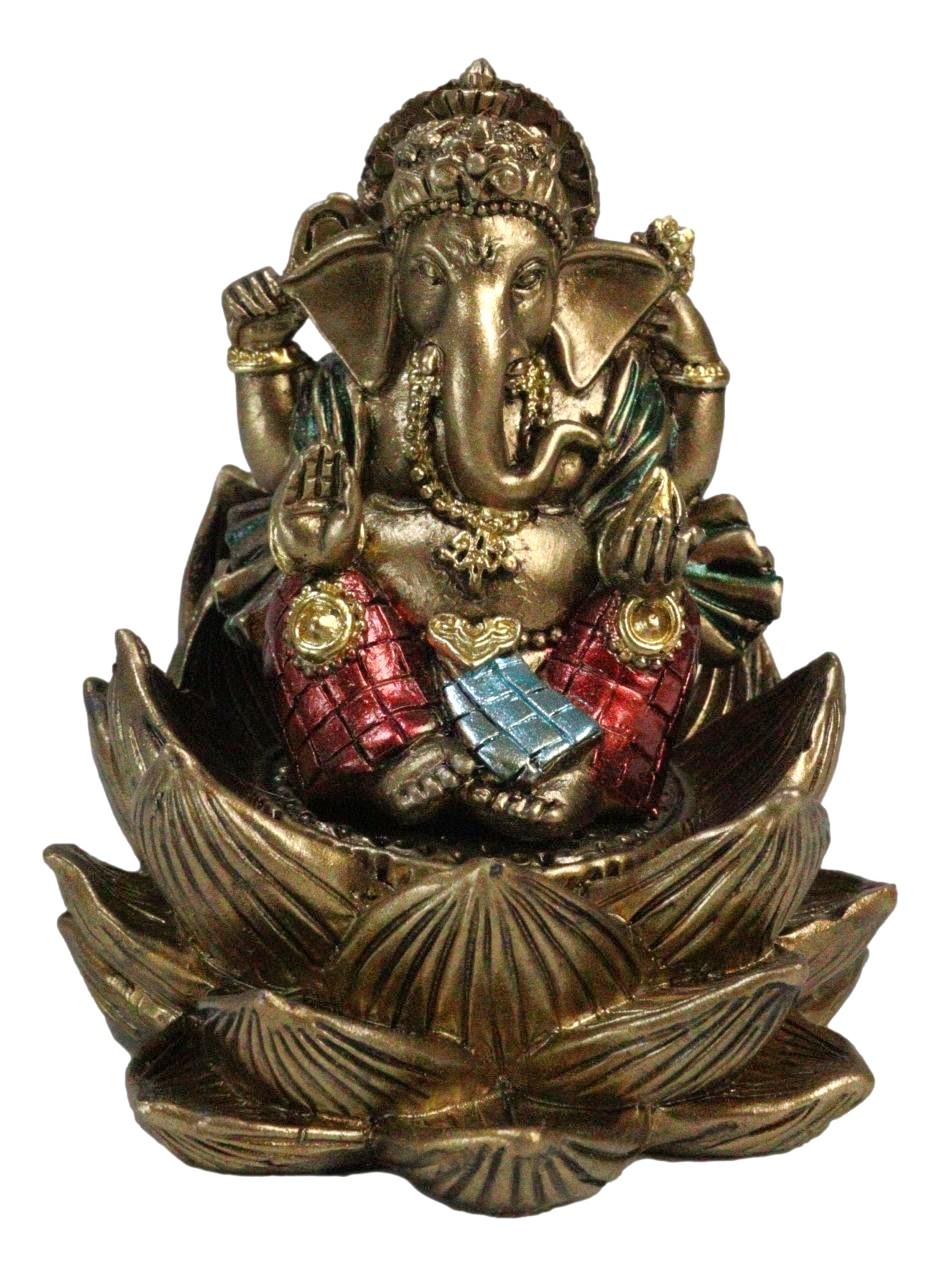 Hindu Deity God Ganesha Ganapati Seated On Padma Lotus Flower Mini Figurine - $16.99