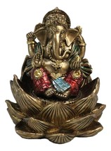 Hindu Deity God Ganesha Ganapati Seated On Padma Lotus Flower Mini Figurine - £13.79 GBP