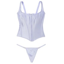 Victoria&#39;s Secret Very Sexy Classic Silk Corset Set Blue Crescent Medium DD NEW - $80.00