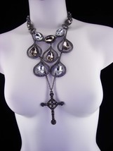 Hauntingly Dark cross necklace / Marcasite pendant / teardrop rhinestone stateme - £179.85 GBP
