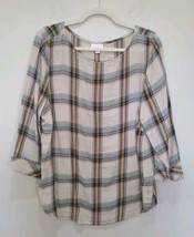 J Jill Brown Plaid Tunic Top Shirt Cotton Modal Blend Size L Large  - £14.90 GBP