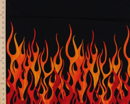 Cotton Fire Flames Blaze Black Border Cotton Fabric Print by the Yard D5... - £9.49 GBP