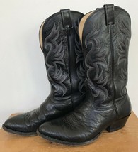 Vintage Nocona Black Flame Stitch Leather Cowboy Western Rodeo Boots 10D - £117.70 GBP