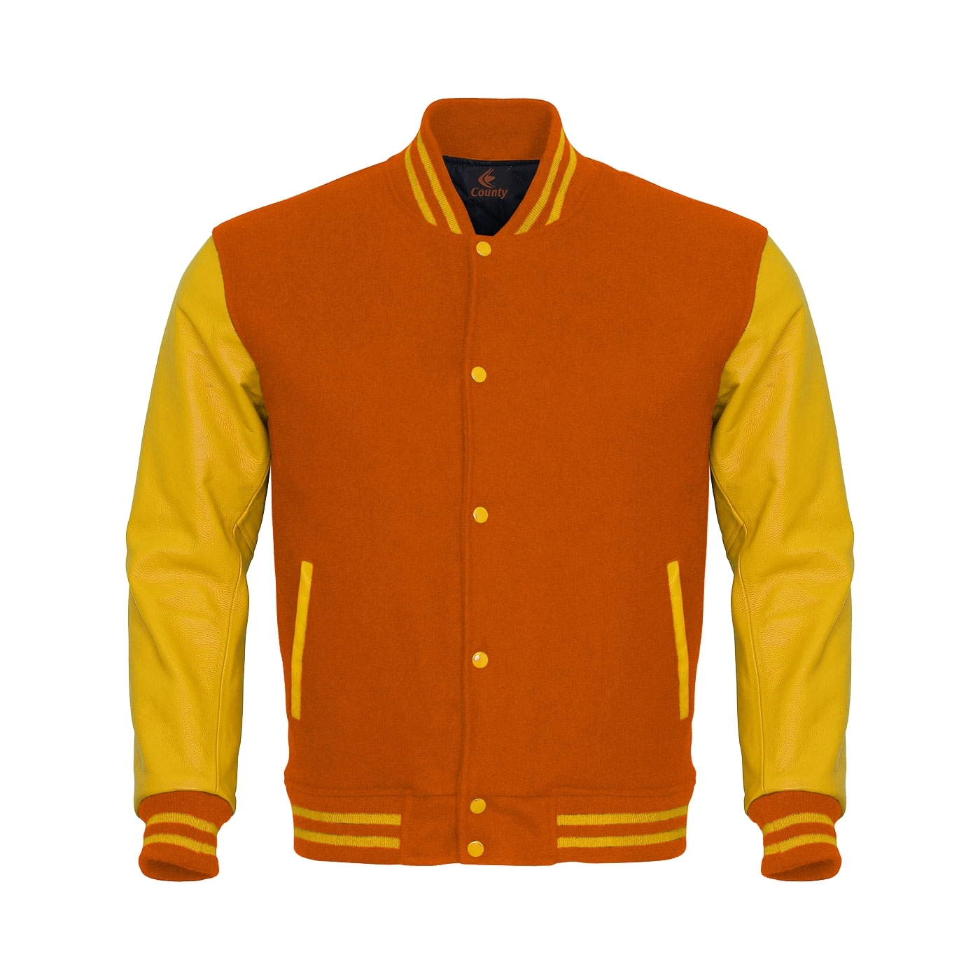 Varsity Jacket Letterman Jacket Orange Body Yellow Leather Sleeves