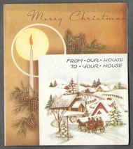 VINTAGE 1940s WWII ERA Christmas Greeting Card Art Deco SNOW VILLAGE Car... - $14.83