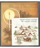 VINTAGE 1940s WWII ERA Christmas Greeting Card Art Deco SNOW VILLAGE Car... - $14.83
