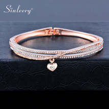 SINLEERY Small Heart Pendant 3 Layers Crystal Bangle For Women Rose Gold... - £20.89 GBP