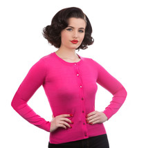 Hot Pink Button Up H&amp;R Cardigan Sweater - Fitted Pin Up Style - S - XL -... - £23.18 GBP