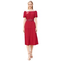 NY Collection Red Tiered Short Flutter Sleeve Midi Dress - $463.35 MXN