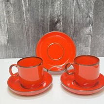 2 Cups 3 Saucers Thomas Germany Red Flame Cups Saucers  - £21.74 GBP