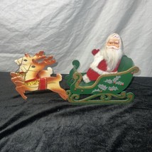 Rubber Face Santa Doll 2 Reindeer Wood Sleigh Folding Christmas Decor Vintage - £236.68 GBP