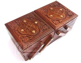 wooden Jewellery Box (Brass n Carving) for Women/girls Flip Flap Handmade Gift - £24.96 GBP