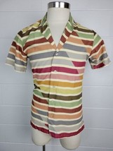 Vintage Bon Homme Mens Short Sleeve Button Front Shirt Geometric Stripe ... - $29.70