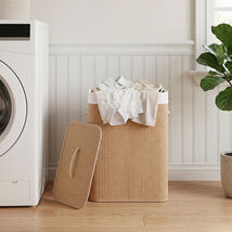 19 Gal Capacity Bamboo Clothes Hamper with Removable Liner and Portable Handles- - $50.29