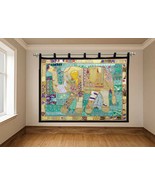 Elephant Wall Hanging Patchwork Big Tapestry Hand Embroidery Curtain Thr... - $161.68