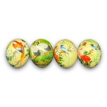 Hand Painted Miniature Green Jade Eggs of Birds &amp; Flowers Lot of 4 - £45.89 GBP