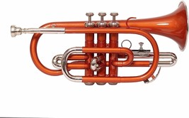 Sai Musical Cornet Trumpet Bb Flat Orange Nickel With Hard Case Mouthpiece - £150.10 GBP