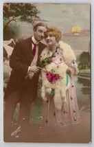 RPPC Dapper Couple Romance Under The Moon Hand Colored Real Photo Postcard R27 - £7.13 GBP